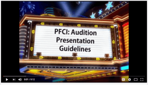 a theater looking image with the PFCI Audition Guidelines written on it.