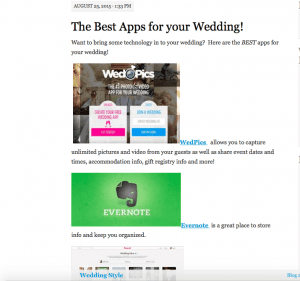 A blog post about wedding apps helps brides plan their big day and helps Heather Waits, of Bloomtastic Florist in Columbus, Ohio, connect with prospective clients.