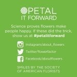 Green stickers on the bouquets and the SAF “street team” encouraged consumers, to post selfies with their flowers using the hashtag #petalitforward on social media.