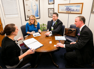 Clarifying the definition of seasonal workers in the ACA was among the issues floral industry members advocated for during SAF’s 2015 Congressional Action Days. Pictured: Kaitlin Radebaugh, Radebaugh Florist & Greenhouses in Towson, Maryland, Skip Paal, AAF, of Rutland Beard Floral Group in Catonsville, Maryland, and Dan Sieck, Sieck Wholesale Florist Group with various mid Atlantic locations.