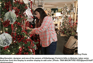 Kittleberger Florist and Gifts appeared in a feature article about holiday shopping just days before the season's official kickoff. The reporter said she chose to highlight the Webster, New York shop because it looked pretty.