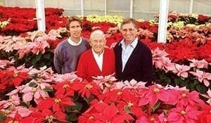 Three generations of Eckes at the former Ecke Ranch in Encinitas: Paul Ecke III, Paul Ecke Sr. and Paul Ecke Jr.