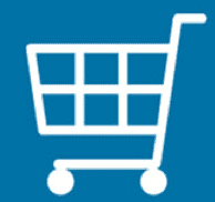 white online shopping cart with blue background