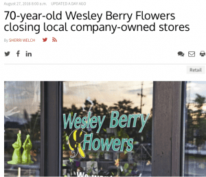 link to Wesley Berry Flowers newsstory about the closing of stores