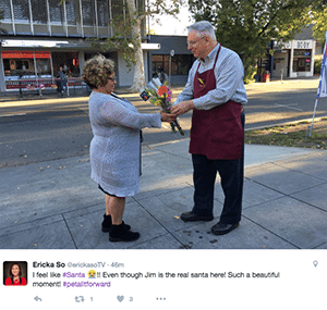 Ericka So, a reporter in Sacramento, joined Jim Relles and staff members from Relles Florist for the giveaway. So posted about the event across her social media platforms many times.