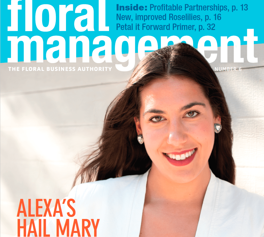 Alexa Maniaci’s wedding platform, Aflutter, went live in the fall. It includes a mobile app. Maniaci was profiled in 2016 in Floral Management magazine for her efforts to reinvigorate her family’s business