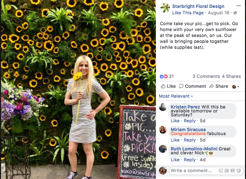 A giant wall of sunflowers outside Starbright Floral Design landed the NYC shop all over Facebook and Instagram.