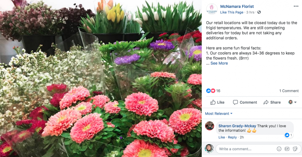 Toomie Farris, AAF, AIFD, and his team communicated their decision to close with a proactive social media post that also detailed the extra care they take in delivering flowers anytime the temperature drops below 20 F.