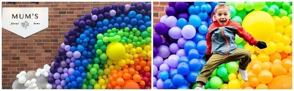 The team at Mums Flowers in Whitefish, Montana, created a balloon arch outside her shop to help lift the community’s spirit.